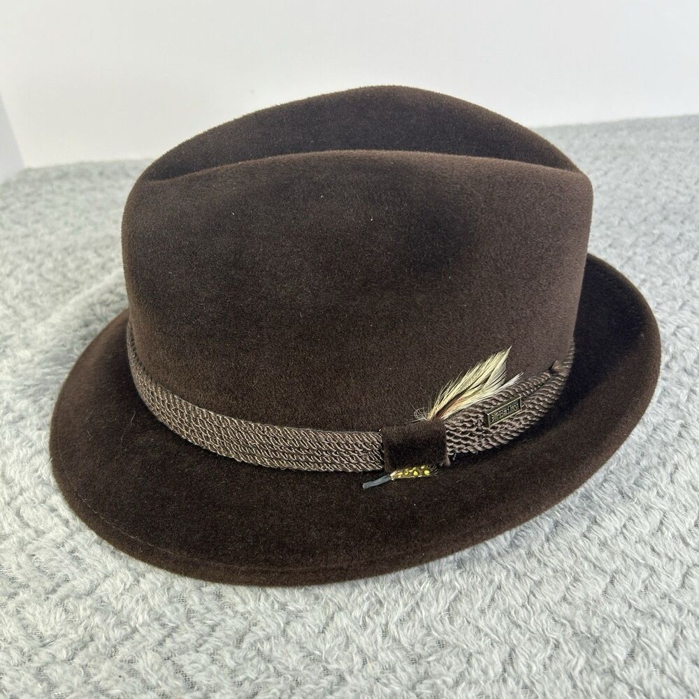 Vintage Bailey of Hollywood Brown Imported Furs Fedora Hat Feather USA Size 7